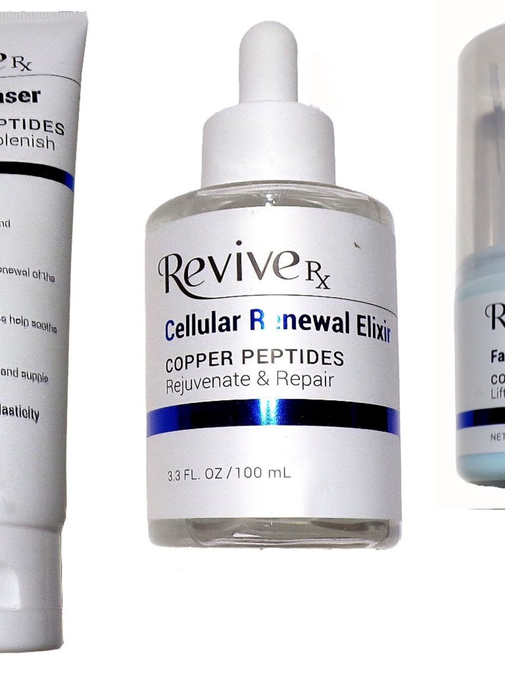ReviveRx Face Cleanser, Elixir, Face Neck with Copper Peptides (Set of 3)